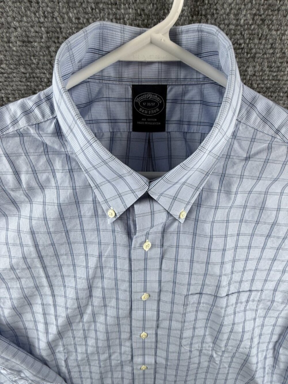 Brooks Brothers Check Button-Down Blue Cotton Non-Iron 17 36/37 Shirt Button Up